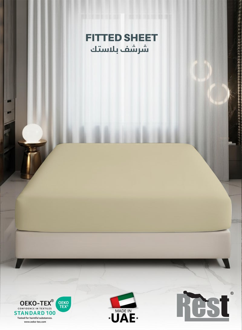 REST Fitted Bedsheet 120x200+25cm Breathable Plush Beige Fabric with Deep Pockets Machine Washable for Optimal Protection - Image 1